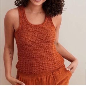 Aerie Burnt Orange Crochet Tank Top Size Small